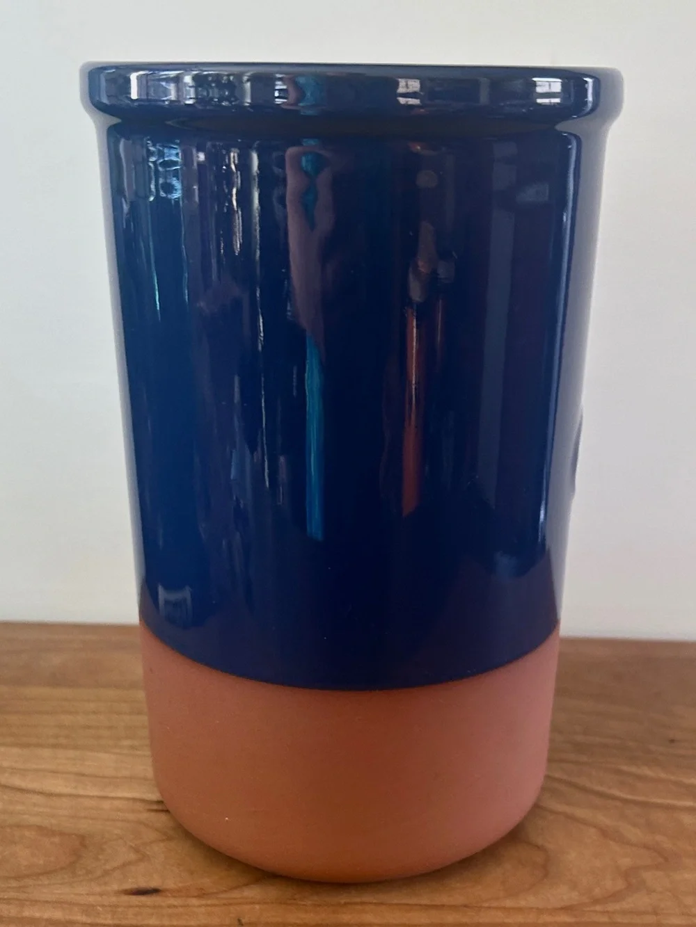 Terra Cotta Clay Earthenware Wine Brique Cooler Blue Enamel Dipped 7.5”x 4.75”